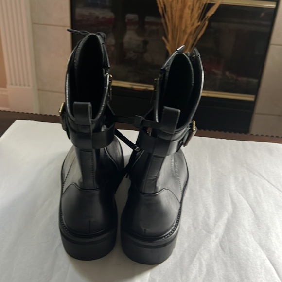 Antonio Melani Black Dylan Buckle Leather Lug Sole Combat Booties. - Picture 4 of 15